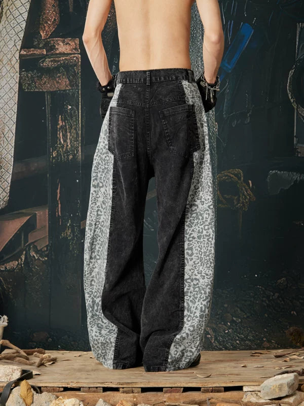 Leopard Patchwork Wide-Leg Distressed Jeans Pants 4
