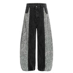 6031915805697,6031915805698,6031915805699,6031915805700, Leopard Patchwork Wide-Leg Distressed Jeans Pants