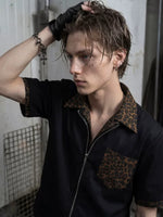 Leopard Patchwork Zip-Front Short-Sleeve Shirt 3