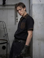Leopard Patchwork Zip-Front Short-Sleeve Shirt 5