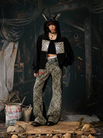 Leopard Patchwork Zip Hoodie with Ears 4