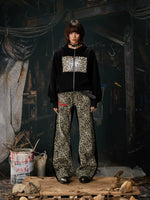Leopard Patchwork Zip Hoodie with Ears 5