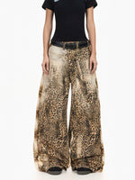 Leopard Print Baggy Wide Leg Jeans Pants 1