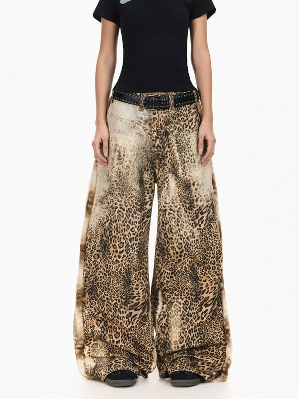 Leopard Print Baggy Wide Leg Jeans Pants 1