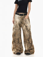 Leopard Print Baggy Wide Leg Jeans Pants 2