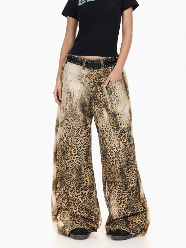 Leopard Print Baggy Wide Leg Jeans Pants 2