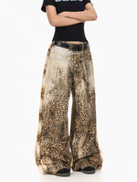 Leopard Print Baggy Wide Leg Jeans Pants 3