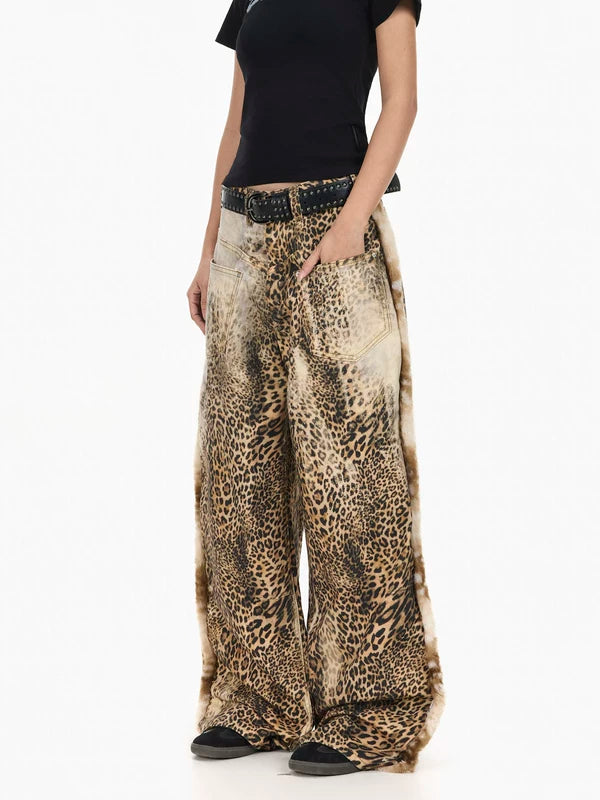 Leopard Print Baggy Wide Leg Jeans Pants 5