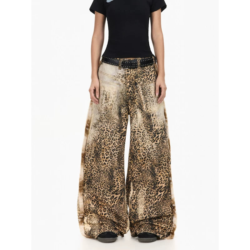 6129217975753,6129217975754,6129217975755,6129217975756,6129217975757, Leopard Print Baggy Wide Leg Jeans Pants