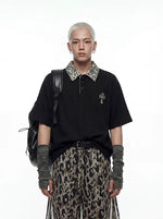 Leopard Print Collar Loose Polo T-Shirt 1