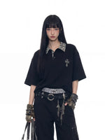 Leopard Print Collar Loose Polo T-Shirt 2