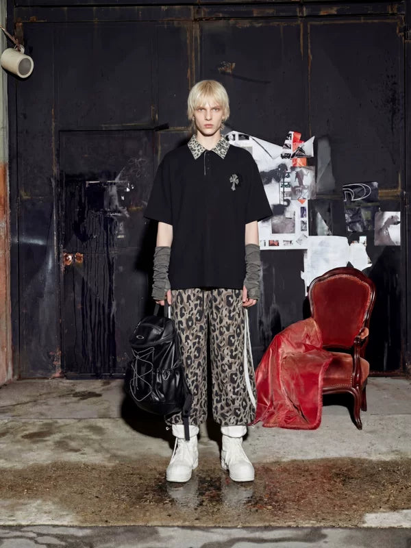 Leopard Print Collar Loose Polo T-Shirt 5