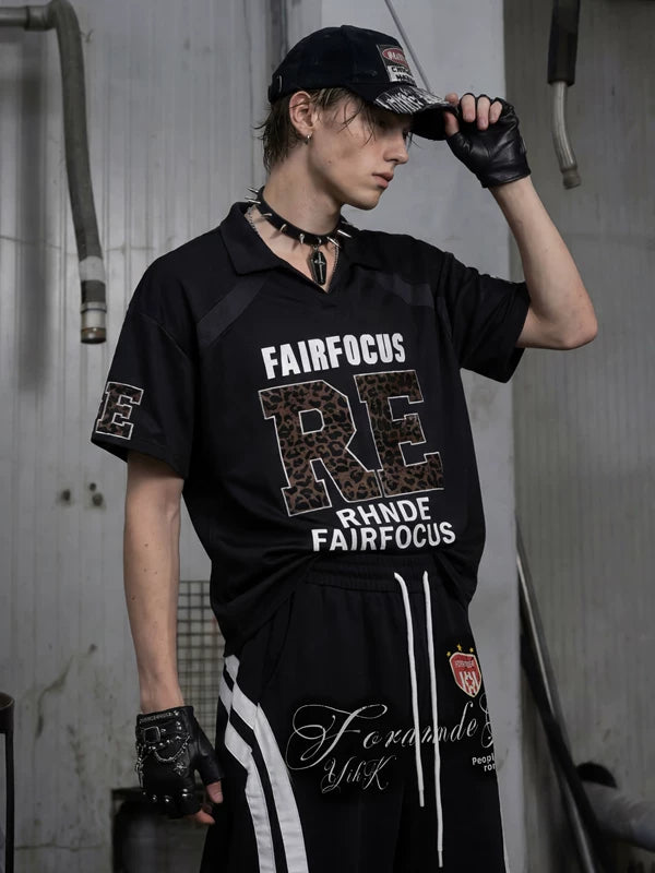 Leopard Print Collared Jersey T-Shirt 1