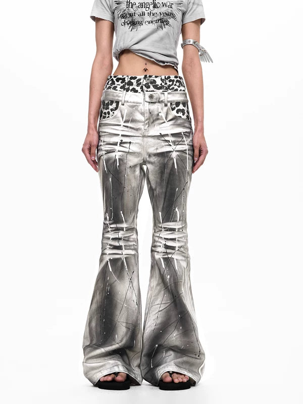 Leopard Print Double Waistband Flared Pants 4