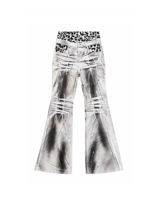 Leopard Print Double Waistband Flared Pants 5