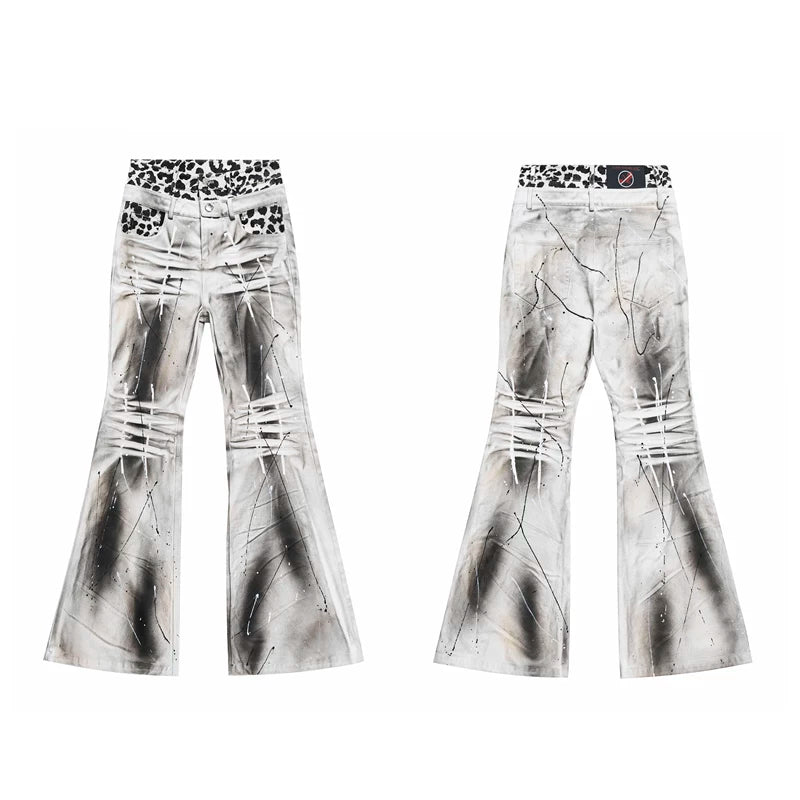 6061835661849,6061835661850,6061835661851,6061835661852, Leopard Print Double Waistband Flared Pants