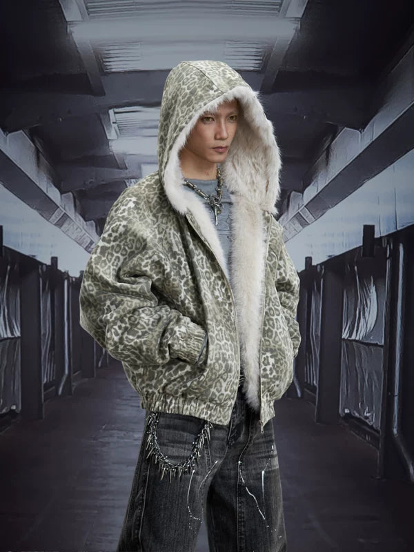 Leopard Print Faux Fur Lined Hooded Jacket 1