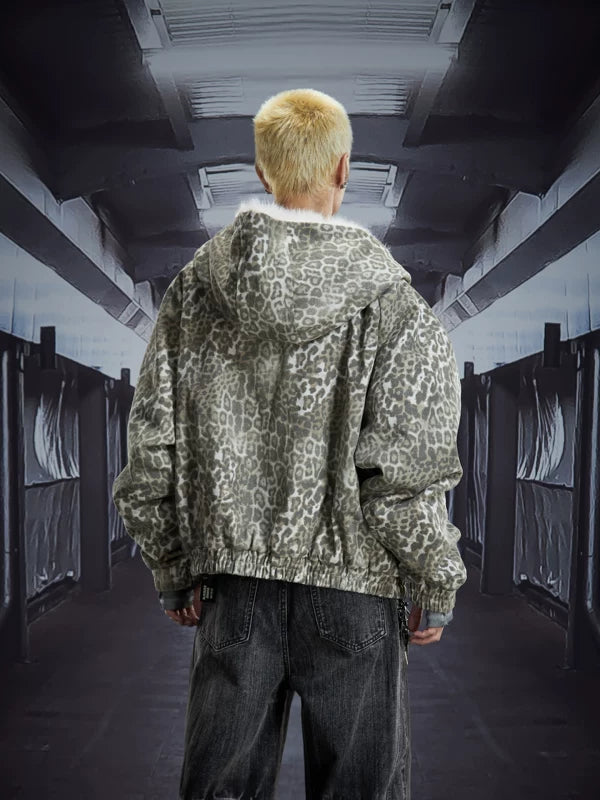 Leopard Print Faux Fur Lined Hooded Jacket 3