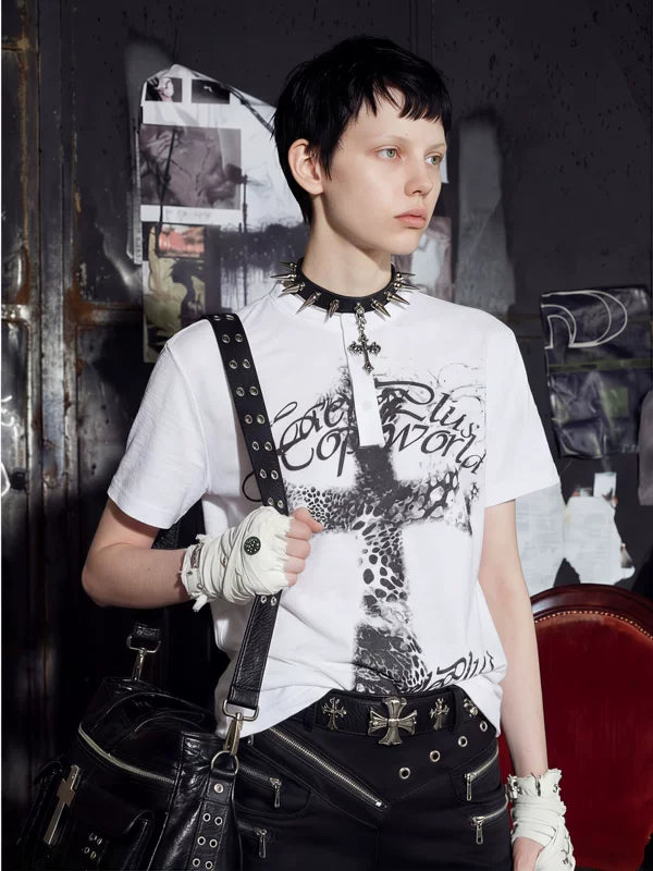 Leopard Print Graphic Henley T-Shirt 1