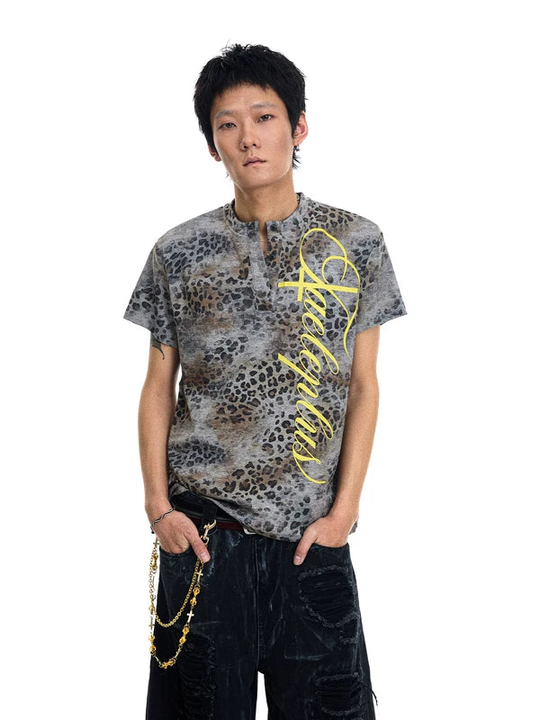 Leopard Print Henley T-Shirt 1