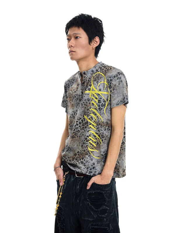 Leopard Print Henley T-Shirt 2