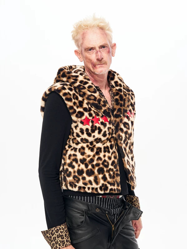 Leopard Print Hooded Faux Fur Vest 2