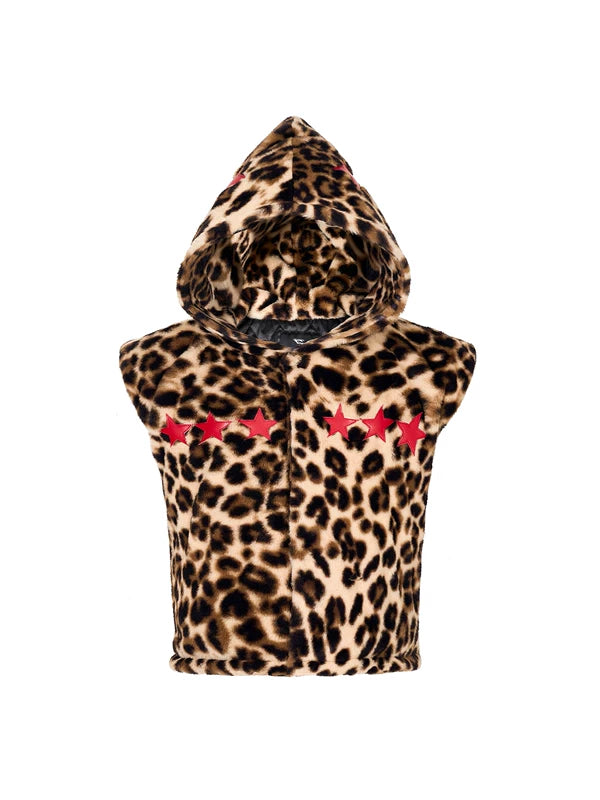 Leopard Print Hooded Faux Fur Vest 5