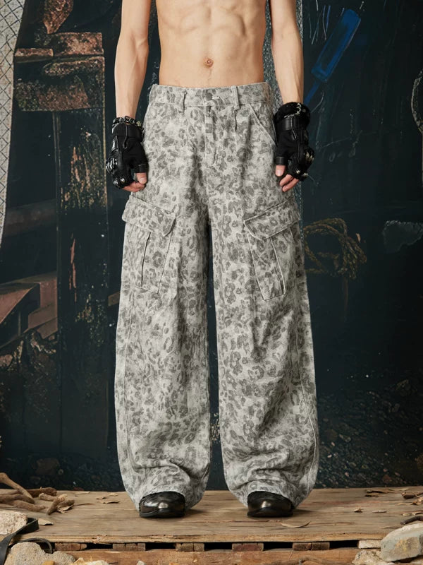 Leopard Print Loose Fit Cargo Pants 1