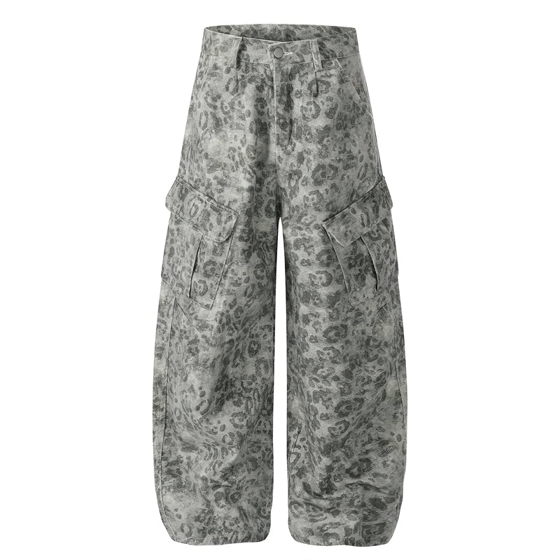 6198010475316,6198010475317,6198010475318,6198010475319, Leopard Print Loose Fit Cargo Pants
