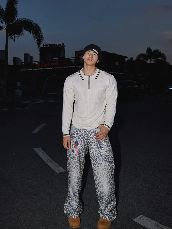 Leopard Print Loose Fit Jeans Pants 4