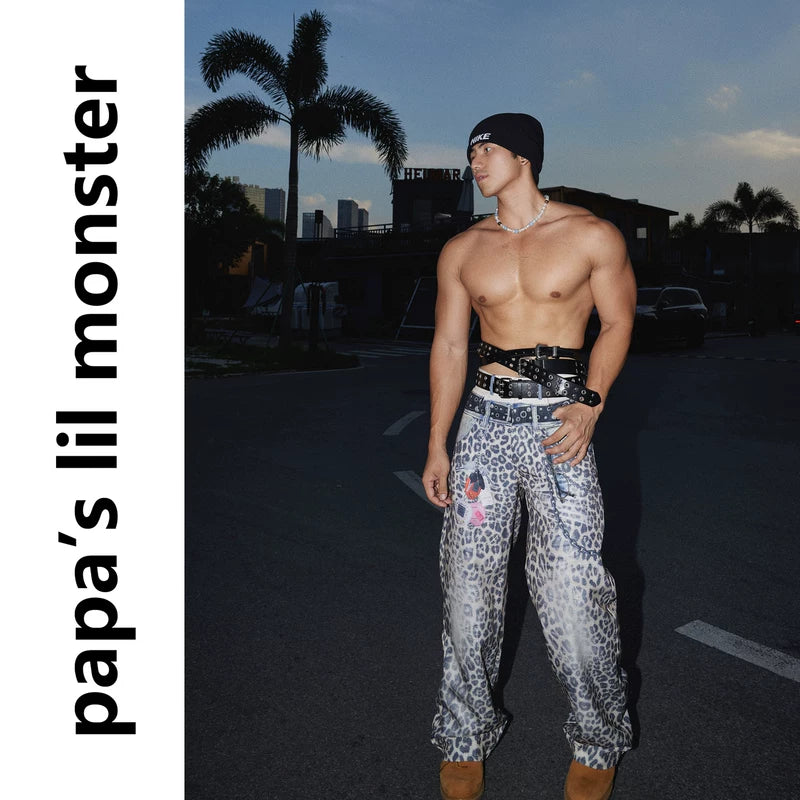 5939410841554,5939410841555,5939410841556,5939410841557, Leopard Print Loose Fit Jeans Pants