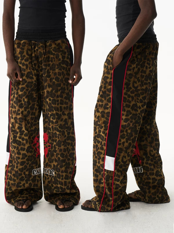 Leopard Print Loose-Fit Straight-Leg Sports Pants 1