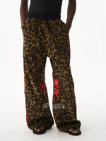 Leopard Print Loose-Fit Straight-Leg Sports Pants 2