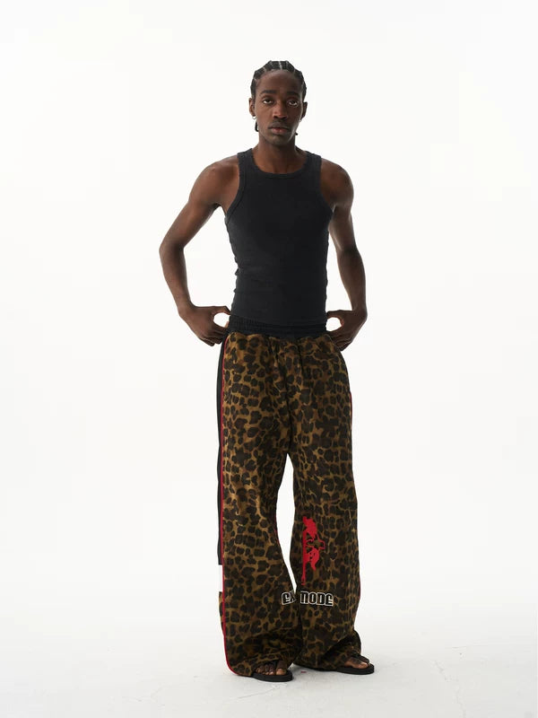 Leopard Print Loose-Fit Straight-Leg Sports Pants 3
