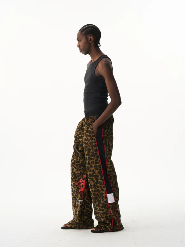 Leopard Print Loose-Fit Straight-Leg Sports Pants 4