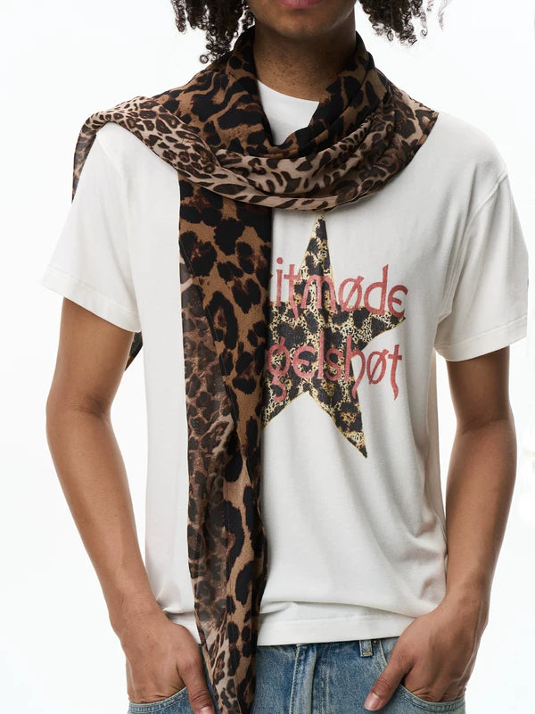 Leopard Print Patchwork Ribbon Scarf 1