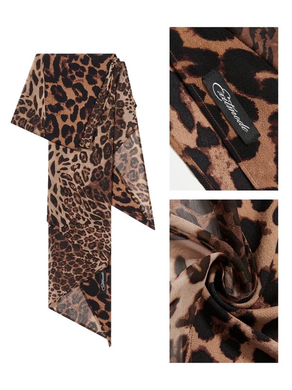 Leopard Print Patchwork Ribbon Scarf 5