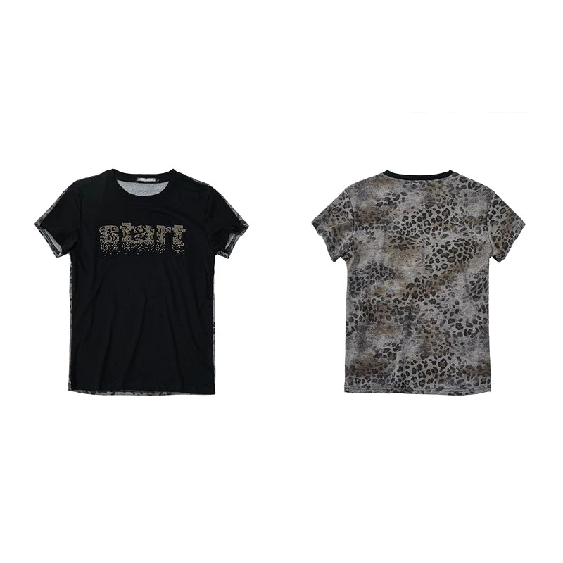 6266291870541,6266291870542,6266291870543,6266291870544, Leopard Print Patchwork Short-Sleeve T-Shirt