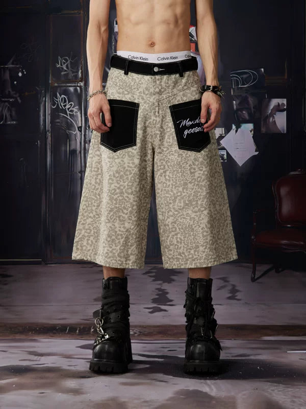 Leopard Print Patchwork Shorts 1