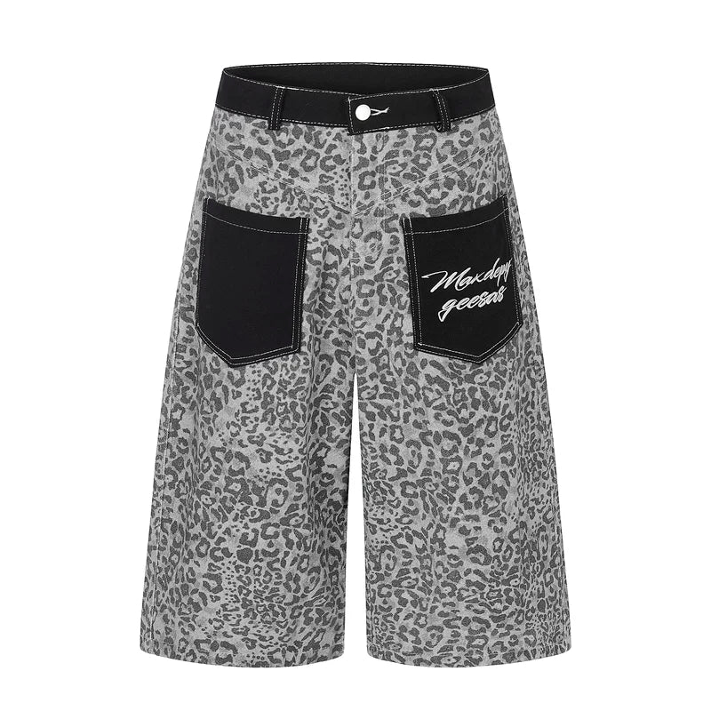6074527556422,6074527556424,6074527556426,6074527556428,6074527556430, Leopard Print Patchwork Shorts