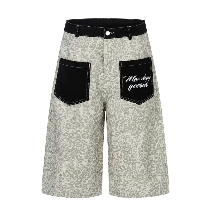6074527556423,6074527556425,6074527556427,6074527556429,6074527556431, Leopard Print Patchwork Shorts