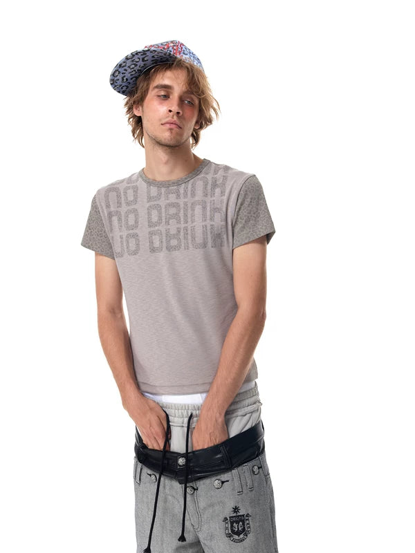 Leopard Print Patchwork Slogan T-Shirt 1