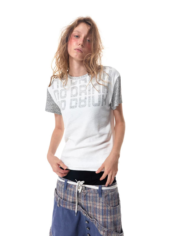 Leopard Print Patchwork Slogan T-Shirt 5