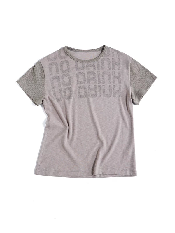 6100165656422,6100165656423,6100165656424, Leopard Print Patchwork Slogan T-Shirt