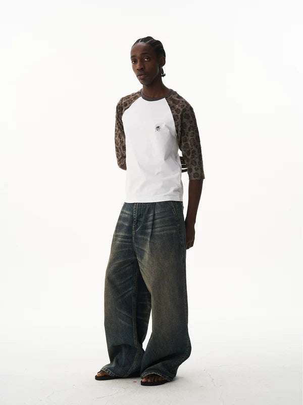 Leopard Print Raglan Three-Quarter Sleeve T-Shirt 3
