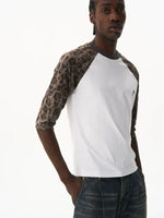 ,6039039188539,6039039188541,6039039188543,6039039188545, Leopard Print Raglan Three-Quarter Sleeve T-Shirt