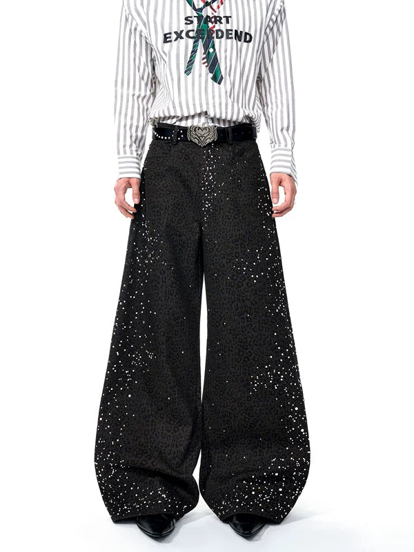 Leopard Print Rhinestone Wide-Leg Pants 3