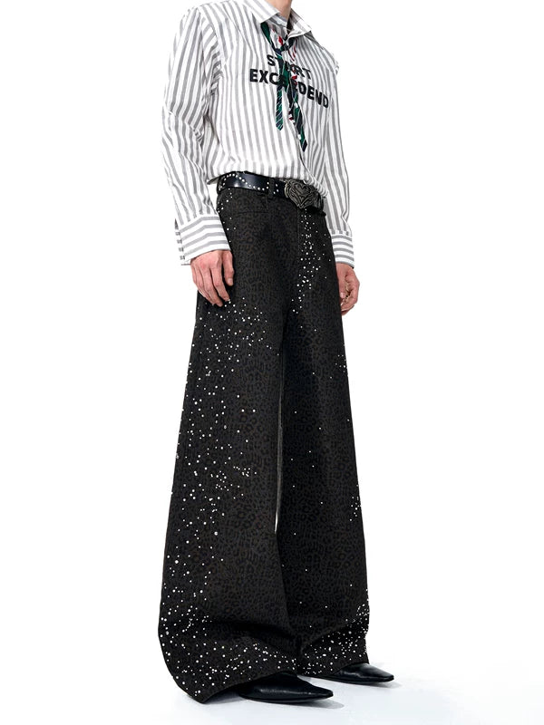Leopard Print Rhinestone Wide-Leg Pants 4