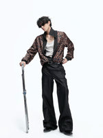 Leopard Print Stand Collar Striped Jacket 1