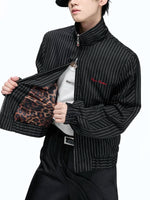 Leopard Print Stand Collar Striped Jacket 2